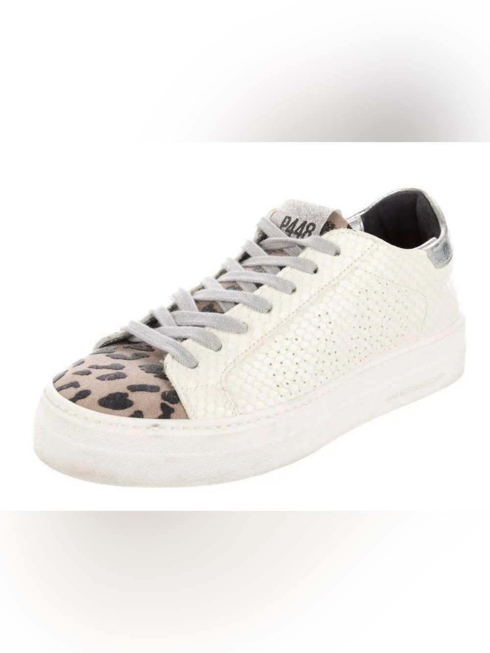 P448 Thea Python Roccia White Leather Platform Sneakers Size 39 US 8.5-9
